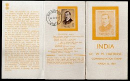 India 1964 W.M. Haffkine Microbiologist Anti-Cholera Vaccin Cancelled Folder - Médecine