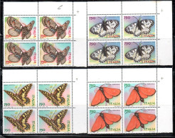 ITALIA REPUBBLICA ITALY REPUBLIC 1996 FARFALLE BUTTERFLIES SERIE COMPLETA COMPLETE SET QUARTINA ANGOLO DI FOGLIO MNH - 1991-00: Neufs