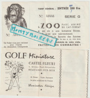 VP : Ticket : BEAULIEU Sur Mer :  Zoo , Golf  ,lot De  Deux - Eintrittskarten