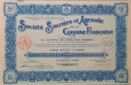 Société Sucrière & Agricole De La Guyane Française - Paris - 1929 - Action De 100 Francs - Landbouw