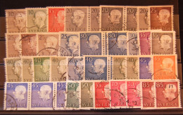 Sweden Suede  - Accumulation Of 40  "King Gustaf VI Adolf Of Sweden" Stamps Used - Usados