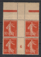 FRANCE - 1906 - N°YT. 135 - Type Semeuse Camée 10c Rouge - Bloc De 4 Millésimé - Neuf * / MH VF - Millésime