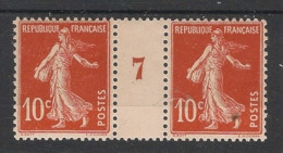 FRANCE - 1907 - N°YT. 138 - Type Semeuse Camée 10c Rouge - Paire Millésimée - Neuf * / MH VF - Millésimes