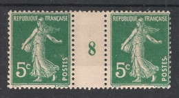 FRANCE - 1907 - N°YT. 137 - Type Semeuse Camée 5c Vert - Paire Millésimée - Neuf * / MH VF - Millésime