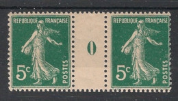 FRANCE - 1907 - N°YT. 137 - Type Semeuse Camée 5c Vert - Paire Millésimée - Neuf * / MH VF - Millésime