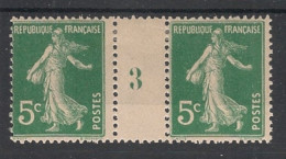 FRANCE - 1907 - N°YT. 137 - Type Semeuse Camée 5c Vert - Paire Millésimée - Neuf * / MH VF - Millésime