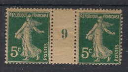 FRANCE - 1907 - N°YT. 137 - Type Semeuse Camée 5c Vert - Paire Millésimée GC - Neuf * / MH VF - Millesimes