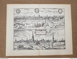 Vedute Di Città Dortmund E Lippstadt Germania Anno 1617 Braun Hogenberg Ristampa - Carte Geographique