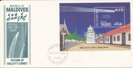 Maldives FDC 30-10-1986 Return Of Haley's Comet Souvenir Sheet With Cachet - Maldives (1965-...)