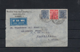 INDIA - 1937 - AIRMAIL COVER INDIA TO ZANZIBAR WITH BACKSTAMPS - 1936-47 Roi Georges VI