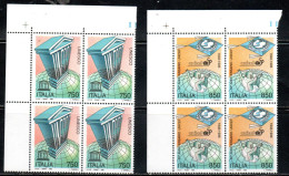 ITALIA REPUBBLICA ITALY REPUBLIC 1996 UNESCO E UNICEF SERIE COMPLETA SET QUARTINA ANGOLO DI FOGLIO BLOCK MNH - 1991-00: Mint/hinged