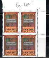 ITALIA REPUBBLICA ITALY REPUBLIC 1996 PREMIO STREGA QUARTINA ANGOLO DI FOGLIO BLOCK MNH - 1991-00: Nieuw/plakker