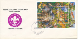 Gambia FDC 9-11-1987 Souvenir Sheet  WORLD SCOUT JAMBOREE AUSTRALIA 1987 With Cachet - Lettres & Documents