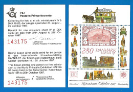 Denmark Mint Block MNH (**) + Ticket 1987 Year - Blocks & Sheetlets