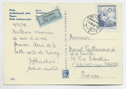 CESKOSLOVENSKO  5KCS SOLO  CARTE CARD AVION PRAHA 1948  TO FRANCE - Lettres & Documents