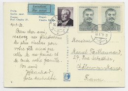 CESKOSLOVENSKO  1.50 STALINX2+50H  CARTE CARD AVION PRAH 1950+ VERSO 1.50 TO FRANCE - Covers & Documents