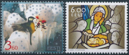 Mi 474-475 MNH ** / Christmas, Bird, Great Tit, Nativity Scene, Stained Glass Window, Dolores Hoffmann - Estonia