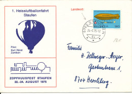 Switzerland Balloon Cover Zopfhuusfest Staufen Gränichen 24-5-1975 - Storia Postale