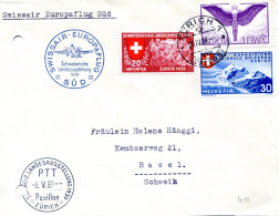 Lettre De Zurich Pour Basel - Cachet Swissair Europaflug Sud - Schweizerische Landesausstellung 1939 - Eerste Vluchten