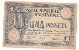 CRBL0183 BIILLETE LOCAL DÀRGENTONA 1 PESETA 1937 BC - Otros & Sin Clasificación