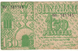 CRBL0180 BIILLETE LOCAL AYTO DE BARCELONA 1,50 CTS 1938 MBC - Otros & Sin Clasificación