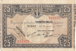 CRBL0136 BIILLETE LOCAL BILBAO 25 PESETAS 1937 MBC - Otros & Sin Clasificación