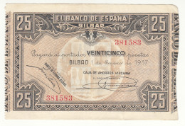 CRBL0129 BIILLETE LOCAL BILBAO 25 PESETAS 1937 MBC+ - Otros & Sin Clasificación