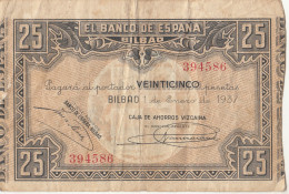 CRBL0137 BIILLETE LOCAL BILBAO 25 PESETAS 1937 BC - Otros & Sin Clasificación