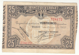 CRBL0132 BIILLETE LOCAL BILBAO 25 PESETAS 1937 MBC+ - Otros & Sin Clasificación