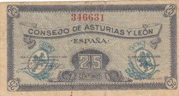 CRBL0118 BILLETE LOCAL ASTURIAS 25 CTS 1937 BC - Otros & Sin Clasificación