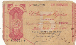 CRBL0120 BILLETE LOCAL BILBAO 5 PESETAS 1936 BC - Otros & Sin Clasificación