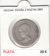 CRE3344 MONEDA ESPAÑA 2 PESETAS 1892 BC PLATA - Otros & Sin Clasificación