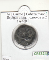 CRE3242 MONEDA IBERICA AS CARMO CABEZA MASC. ESPIGAS A IZQ. C100-72 A.C - Celtic