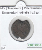 CRE3053 MONEDA ROMANA AE2 TESALONICA VALENTINIANO II EMPERADOR 378-383 - Altri & Non Classificati