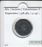 CRE3058 MONEDA ROMANA AE2 CECA INCIERTA VALENTINIANO II EMPERADOR 378-383 - Other & Unclassified