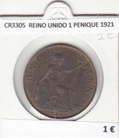 CR3305 MONEDA REINO UNIDO 1 PENIQUE 1921 MBC - Sonstige – Europa