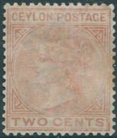 Ceylon 1883 SG146 2c Pale Brown QV Crown Over CA Wmk Toned Perfs MNG (amd) - Sri Lanka (Ceylon) (1948-...)