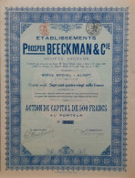 Etablissements Prosper Beeckman & Cie - Alost - 1920 - Action De Capital De 500 Francs - Autres & Non Classés