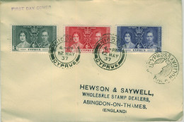CYPRUS KGVI 1937 Coronation SG  148-50 First Day Cover To Abingdon-on-Thames - Cyprus (...-1960)