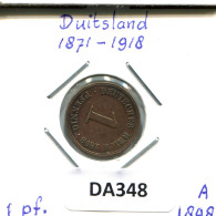 1 PFENNIG 1895 A ALLEMAGNE Pièce GERMANY #DA348.2.F.A - 1 Pfennig