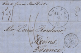 MTM081 - 1857 TRANSATLANTIC LETTER USA TO FRANCE Steamer ASIA - UNPAID 2 RATE - Marcophilie