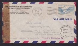 Canal Zone: Airmail Cover To USA, 1944, 1 Stamp, Censored, War Censor, Cancel Missent (minor Damage) - Kanalzone