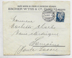 SUISSE HELVETIA 25C PERFORE PERFIN E.W.C. LETTRE COVER ENTETE ESCHER WYSS CIE ZURICH 1912 TO FRANCE - Cartas & Documentos