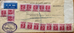 INDIA 1940, REGISTER COVER, USED TO ENGLAND, MILITARY ARMY, SCHOOL OF ARTILLERY, DEVLALI CITY CANCEL, MULTI 16 KING STAM - 1936-47 King George VI