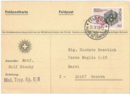 Suisse Feldpost Karte With Timbre-poste C30 Annulé Feldpost - Poste De Campagne 25nov1973 To Italy - REAL MILITAR MAIL - Dokumente