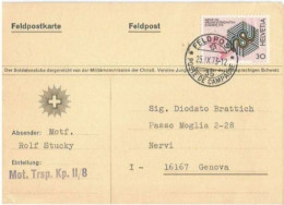 Suisse Feldpost Karte With Timbre-poste C30 Annulé Feldpost - Poste De Campagne 25nov1973 To Italy - REAL MILITAR MAIL - Cartas & Documentos