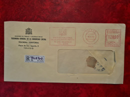 Lettre 1983 ESPAGNE RECOMMANDE TOLEDO FLAMME ROUGE ENTETE MINISTERIO TESORERIA DE LA SEGURIDAD SOCIAL - Storia Postale