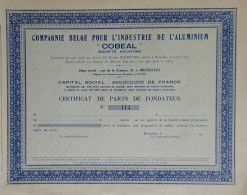 Compagnie Belge Pour L'Industrie De L'aluminium 'Cobeal' - Bruxelles - Certificat De Parts De Fondateur - Non émis -1957 - Industrie