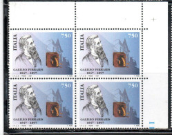 ITALIA REPUBBLICA ITALY REPUBLIC 1997 CENTENARIO DELLA MORTE DI  GALILEO FERRARIS QUARTINA ANGOLO DI FOGLIO BLOCK MNH - 1991-00: Nieuw/plakker