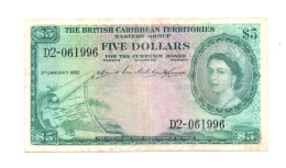 British Caribbean Territories 5 Dollars 1955 QEII P-9 Scarce Very Fine - Oostelijke Caraïben